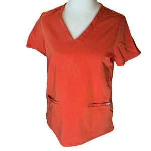 FIGS Technical Collection Scrub Top XS | Coral Red V-Neck Medical Top